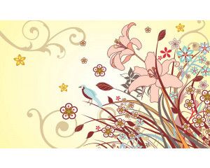 Fotobehang van een kunstzinnig bloemenpatroon, met kleurrijke abstracte vormen, perfect voor een unieke kamer.