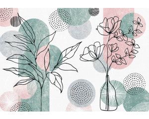 Bohemian line-art kunstwerken met botanische elementen, in een minimalistische stijl op dit fotobehang.