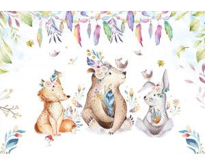 Fotobehang bosdieren voor kinderkamers, met afbeeldingen van dieren voor jongens en meisjes.