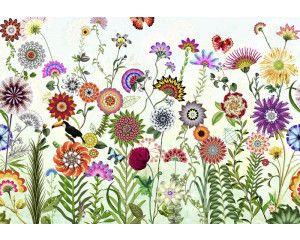 Een levendig abstract ontwerp van Braziliaanse bloemen, perfect voor een kleurrijk en exotisch interieur.