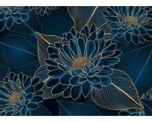 Een fotobehang met chrysanten bloemenpracht, waarin sierlijke gouden chrysanten op een diepgroene achtergrond zorgen voor een luxueuze en elegante uitstraling.