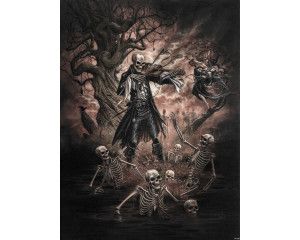 Fotobehang van een dodendans met skulls, donkere sfeer.