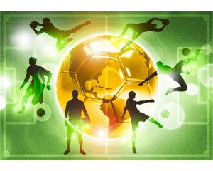 Gouden bal en indrukwekkende voetbalstadions afgebeeld in levensechte details, speciaal voor jonge voetballers.