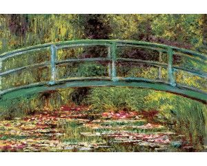 De Japanse brug van Claude Monet, een meesterwerk van waterlelies, weergegeven in een kunstzinnig fotobehang.
