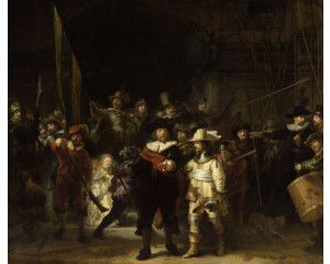 Fotobehang van Rembrandts De Nachtwacht, klassiek schilderij.