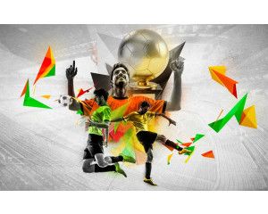 Voetbalsterren stralen op dit XXL fotobehang, klaar om de kamer van jonge sportliefhebbers te verfraaien.