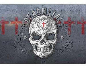 Deathmetal skull alchemie fotobehang, met een donkere en stoere uitstraling, ideaal voor rock- en metalfans.