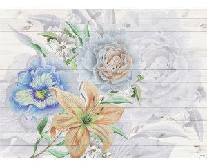 Fotobehang Delicate Bloemen op Houten Planken