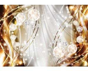 Fotobehang met diamanten op een glanzende gouden achtergrond.