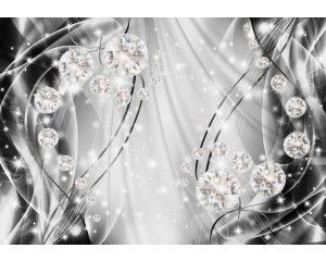 Fotobehang met zilveren en grijze diamanten, abstracte juwelen in een glanzende opstelling.