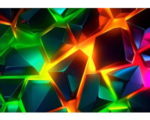 Fotobehang met digitale geometrische vlakken in een explosie van neonkleuren zoals groen, rood, blauw en geel.