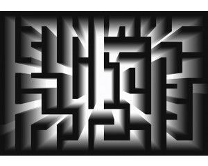 Doolhof in zwart-wit, abstract weergegeven op een modern fotobehang voor een mysterieuze sfeer.