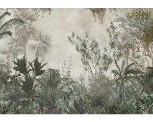 Exotische jungleplanten en tropische bladeren op dit fotobehang, met een levendige en kleurrijke uitstraling.