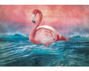 Fotobehang van een flamingo, weergegeven in een levendige en kleurrijke stijl.
