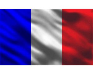 Franse vlag op fotobehang, blauw, wit en rood.