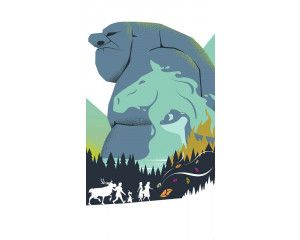 Frozen Adventure fotobehang met Anna, Elsa, Kristoff en Olaf die door een betoverd winters landschap reizen, omgeven door sneeuw en ijs.