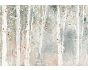 Geschilderde bomen in een bos, afgebeeld op een kunstzinnig fotobehang dat de natuur tot leven brengt.