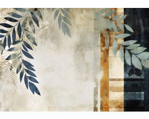 Geschilderde bladeren op een betonnen achtergrond, met een kunstzinnige uitstraling op dit fotobehang.