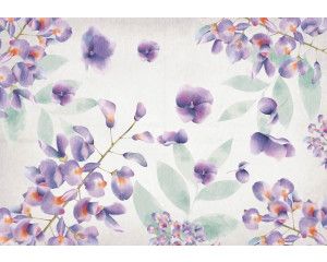 Fotobehang met geschilderde bloemen en bloemblaadjes, abstract en kleurrijk schilderij voor een artistieke uitstraling.