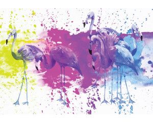 Fotobehang van een geschilderde flamingo, met een focus op de elegante vogel in kunstzinnige vorm.