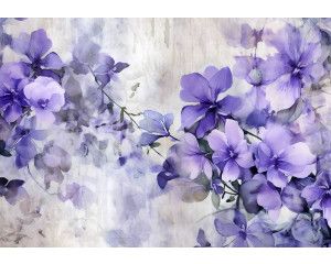 Geschilderde paarse bloemen komen tot leven op dit kleurrijke fotobehang, perfect voor een artistieke sfeer.