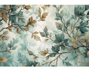 Geschilderde takken en bladeren sieren dit kunstzinnige fotobehang, waarin de natuur centraal staat.