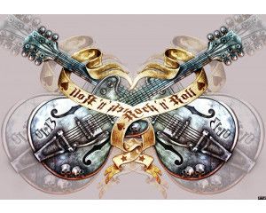 Gitaar rock en roll, fotobehang met gitaren en heavy metal vibes voor een stoere kamer.