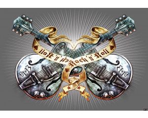 Zilveren gitaren, rock en roll stijl, heavy metal fotobehang voor een stoere en muzikale sfeer.