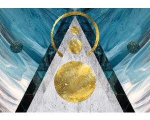 Fotobehang in art-decostijl, met geometrische vormen en goudkleurige elementen.