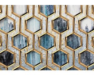 Glamour fotobehang met gouden hexagon patroon, zeshoekige geometrische vormen in een luxueus goud design.