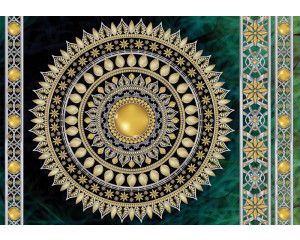 Smaragdgroene en gouden mandala, fotobehang dat een luxueuze en artistieke uitstraling geeft.