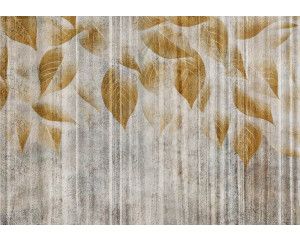 Fotobehang Gouden Bladeren op Ruw Beton