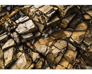 Fotobehang met gouden rotsen en rotsblokken, natuurgetrouw landschap.