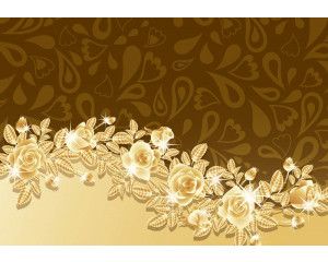 Fotobehang met gouden rozen en bloemen, met abstracte kunstinvloeden.