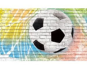 Fotobehang met een graffiti-tekening van een doelpunt op een voetbalveld.