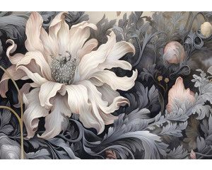 Grote witte bloem afgebeeld op dit fotobehang, met een minimalistisch ontwerp dat de bloem in detail laat zien.