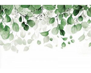 Fotobehang met hangende bladeren in een strak en minimalistisch design met natuurlijke tinten.