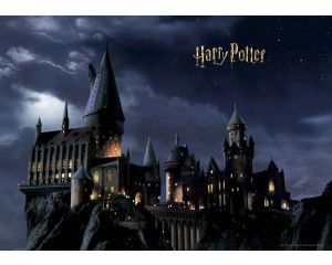 Een fotobehang met Harry Potter’s Zweinstein in de nacht, waarin het iconische kasteel mysterieus oplicht onder een sterrenhemel, omringd door een magische sfeer.