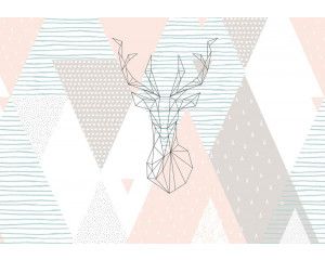 Fotobehang van herten in abstracte kunststijl, geometrisch en modern.