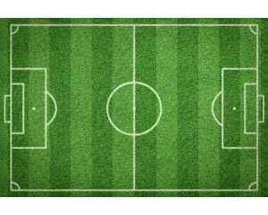 Fotobehang van een voetbalveld met helder groen gras, klaar voor een spannende wedstrijd.