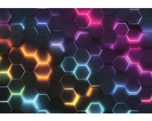 Fotobehang safari dieren avontuur met giraffe, zebra’s en savannelandschap in getekende stijl.