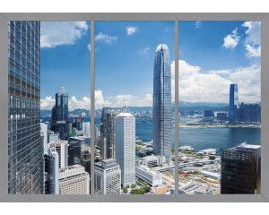 Fotobehang Hongkong Raamzicht 3D
