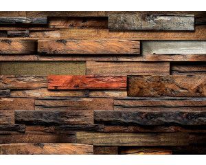 Fotobehang van houtstrips met 3D-effect, planken in rustieke stijl.