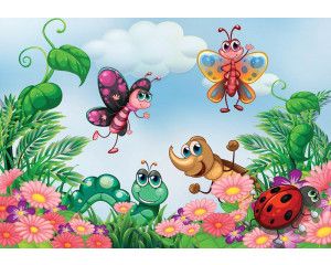 Fotobehang van insecten voor kinderen, speels en educatief.