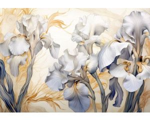 Iris Germanica White Knight bloemen, wit en elegant, gedetailleerd weergegeven op dit fotobehang.