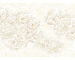 Een fotobehang met Japanse bloemen op een beige achtergrond, waarin delicate bloesems en verfijnde takken zorgen voor een serene en elegante uitstraling.