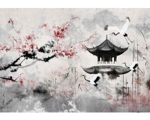 Fotobehang met weelderige witte pioenrozen in volle bloei, met zachte details en een subtiel kleurenpalet dat een elegante en serene sfeer creëert.