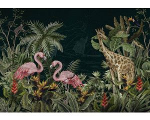 Fotobehang van jungle dieren in een tropische, natuurlijke omgeving met rijke details.