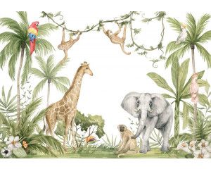 Kinderbehang met jungle dieren, perfect voor een vrolijke en speelse kinderkamer.