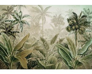 Tropisch fotobehang met diverse jungleplanten, perfect voor een natuurlijke sfeer.